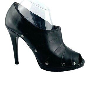 Diane Von Furstenberg Black Leather Peep-Toe Stiletto Heels Womens Size 8